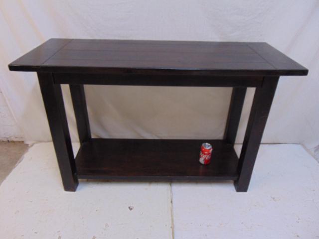 Mission style oak table, with lower shelf, table is 48": Mission style oak table, with lower shelf, table is 48" by 18", height is 30.5" Stickley type construction