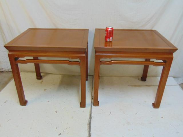 Pair Asian style lamp tables, James Mont style, each: Pair Asian style lamp tables, James Mont style, each table is 21.75" by 25.75", height is 25"