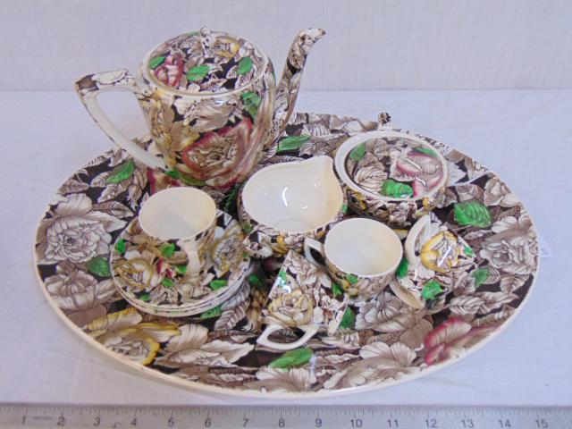 Lot of Chintz vintage Bermuda pattern by Myott, Son &: Lot of Chintz vintage Bermuda pattern by Myott, Son & Co, England to include platter; tea pot, covered sugar; creamer; 4 demitasse cups & saucers. good condition