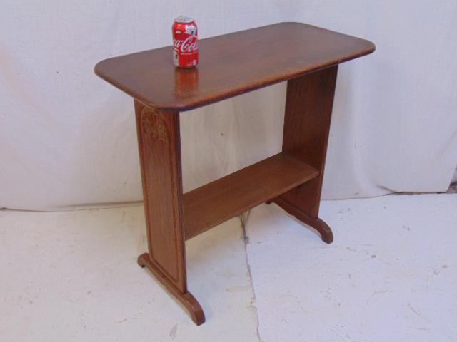 Oak two tier hall table, carved sides, top is 32" by: Oak two tier hall table, carved sides, top is 32" by 16", height is 30"