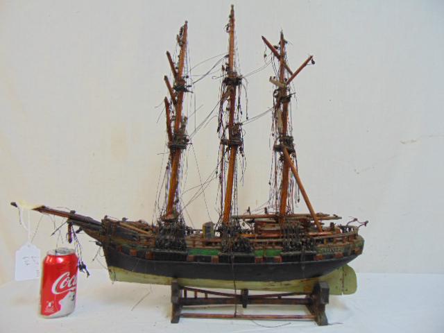 Sail ship model, 3 masted sailboat model on stand,: Sail ship model, 3 masted sailboat model on stand, "Falcom", hull is 22" long.
