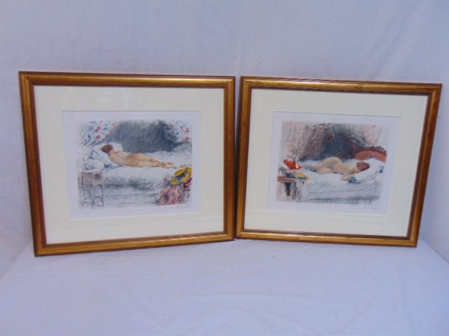 Pair engravings, Antoine Calbet, reclining nudes: Pair engravings, Antoine Calbet, reclining nudes, 11.5" by 14.25".