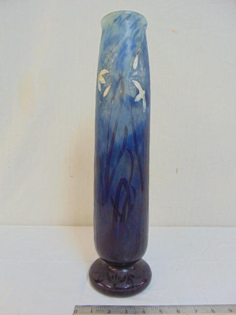 Daum Nancy, signed enameled art glass cameo vase 17.25": Daum Nancy, signed enameled art glass cameo vase 17.25" height, good condition, floral decorated, France