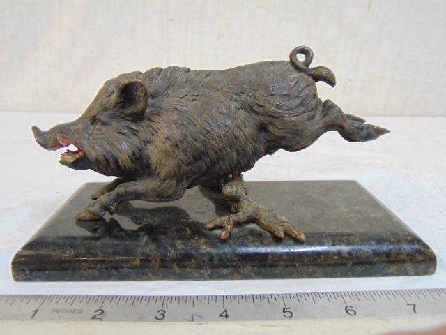 Vienna bronze wild boar, rocking or hinged, base is 8 x: Vienna bronze wild boar, rocking or hinged, base is 8 x 4 x 4.25" height on granite base