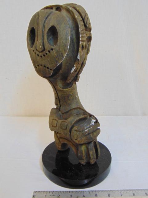 Sculpture, Louise Abrams, Outsider Art Collection,: Sculpture, Louise Abrams, Outsider Art Collection, carved green soapstone, "For Charlie ?", few chops, height is 15", from the collection of the artist. This lot is part of a collection of sculpture a