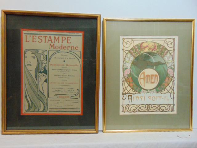 2 Alphonse Mucha prints, L'Estampe Moderne & Amen,: 2 Alphonse Mucha prints, L'Estampe Moderne & Amen, sheet music cover, December 1897, 15" by 10.5" & "Amem", 14.75" by 10.75"