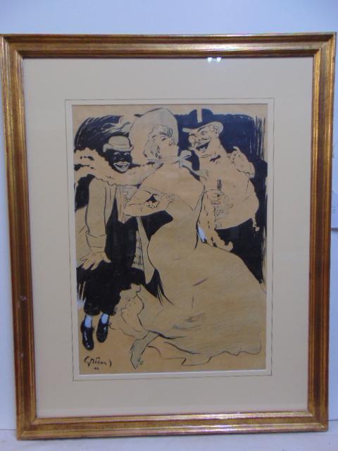 Jules Grun lithograph, "Bal Tabarin", 1904, unusual: Jules Grun lithograph, "Bal Tabarin", 1904, unusual version without text, no color, has some highlights in white, 19.75" by 14", in good condition