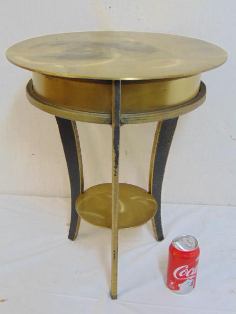 Solid brass stand, round side table, table is 16" in: Solid brass stand, round side table, table is 16" in diameter, height is 19.75", has lower shelf