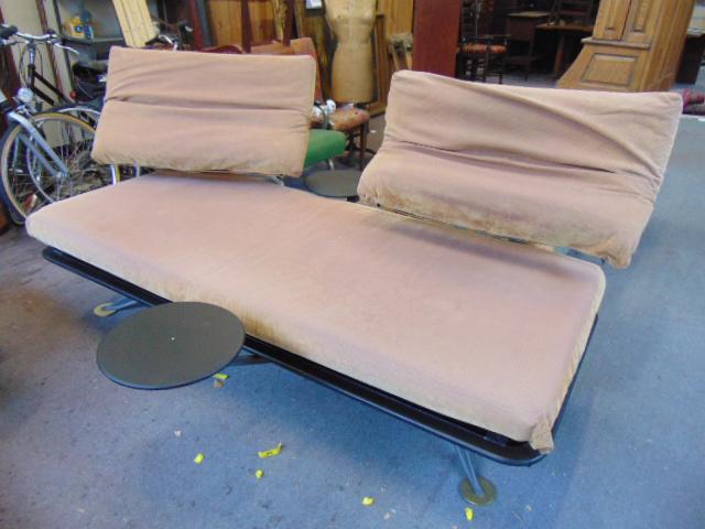 Paolo Piva for B&B Italia lounge sofa, cast aluminum: Paolo Piva for B&B Italia lounge sofa, cast aluminum frame with swivel ends & two round side tables, tables can be configured in different places, sofa is 81" by 35" (seat measurements), height is 40"