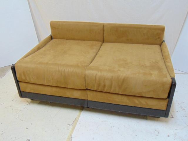 Cassina for AI loveseat, suede pillows & back, made in: Cassina for AI loveseat, suede pillows & back, made in Italy for Atelier International Limited, 46.5" by 29.5", height is 21.5"