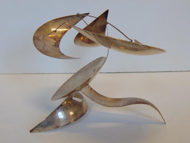 Standing Mobile in sterling silver, "Congenial", signed: Standing Mobile in sterling silver, "Congenial", signed Davis, Mark Davis, purchased at Pucker Gallery Boston, MA, approx 6 x 8 x 3 1/4"