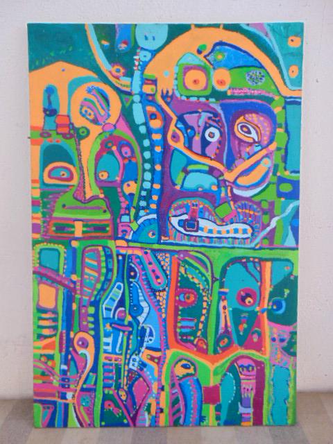 Painting, Louise Abrams, Outsider Art Collection,: Painting, Louise Abrams, Outsider Art Collection, acrylic on canvas 24" by 36", from the collection of the artist. This lot is part of a large collection of sculpture and paintings from a newly redisc