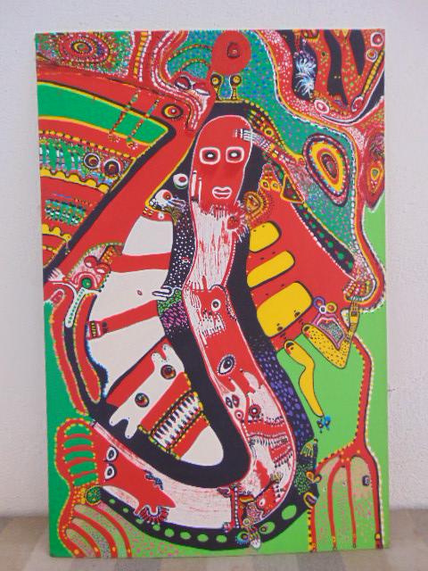 Painting, Louise Abrams, Outsider Art Collection,: Painting, Louise Abrams, Outsider Art Collection, acrylic on canvas board 24" by 36", from the collection of the artist. This lot is part of a large collection of sculpture and paintings from a newly 