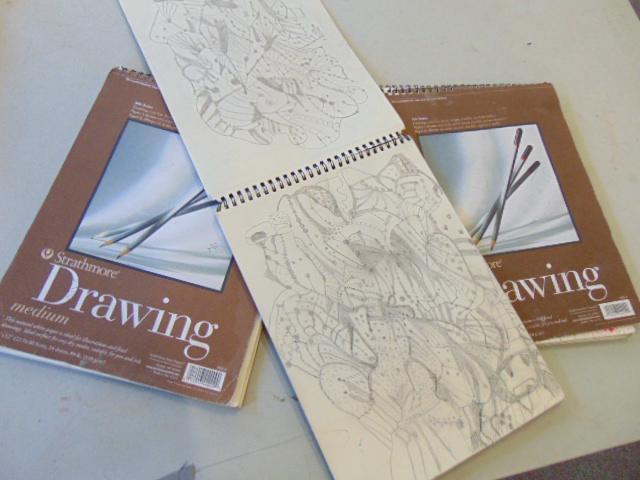3 sketchbooks, Louise Abrams, Outsider Art Collection,: 3 sketchbooks, Louise Abrams, Outsider Art Collection, 3 Strathmore 9" by 12" sketch books with various drawings & studies, from the collection of the artist. This lot is part of a large collection of