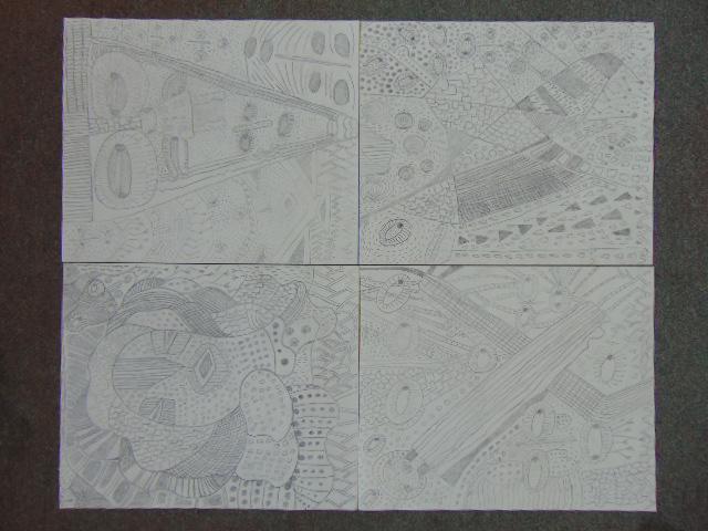 4 pencil drawings, Louise Abrams, Outsider Art: 4 pencil drawings, Louise Abrams, Outsider Art Collection, pencil on paper, 17" by 14", double sided, from the collection of the artist. This lot is part of a large collection of sculpture and paintin