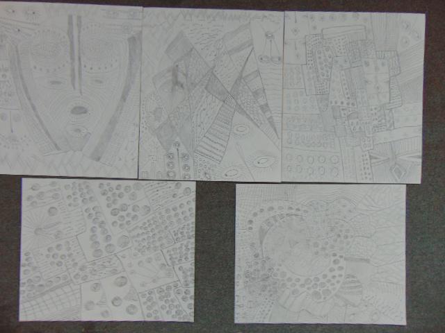 5 pencil drawings, Louise Abrams, Outsider Art: 5 pencil drawings, Louise Abrams, Outsider Art Collection, pencil on paper, 17" by 14", 4 are double sided, from the collection of the artist. This lot is part of a large collection of sculpture and p