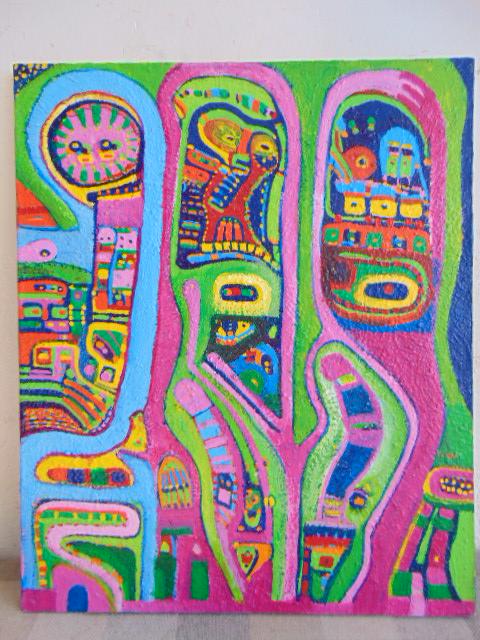 Painting, Louise Abrams, Outsider Art Collection,: Painting, Louise Abrams, Outsider Art Collection, acrylic on canvas, 20" by 24", from the collection of the artist. This lot is part of a large collection of sculpture and paintings from a newly redis