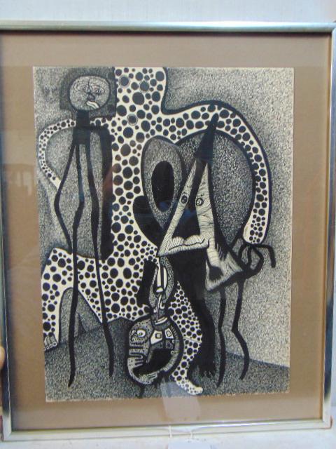 Ink drawing, Louise Abrams, Outsider Art Collection,: Ink drawing, Louise Abrams, Outsider Art Collection, ink on paper, 14" by 10.5", signed, from the collection of the artist. This lot is part of a large collection of sculpture and paintings from a new