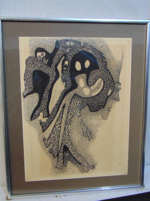 Ink drawing, Louise Abrams, Outsider Art Collection,: Ink drawing, Louise Abrams, Outsider Art Collection, ink on paper, signed, 14" by 10.5", from the collection of the artist. This lot is part of a large collection of sculpture and paintings from a new