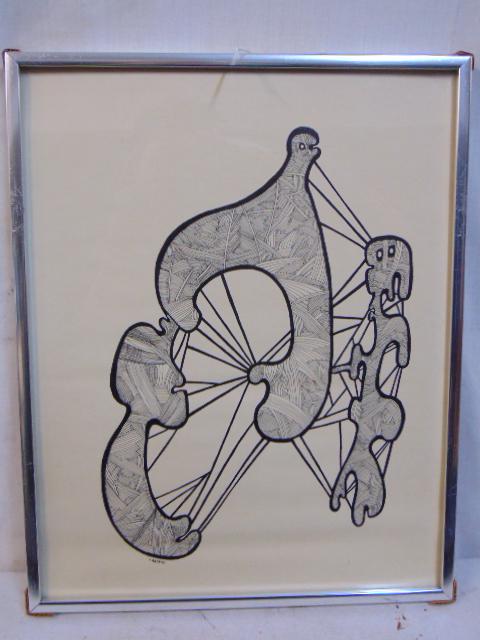 Ink drawing, Louise Abrams, Outsider Art Collection,: Ink drawing, Louise Abrams, Outsider Art Collection, ink on paper, signed, 13.5" by 10.5", from the collection of the artist. This lot is part of a large collection of sculpture and paintings from a n
