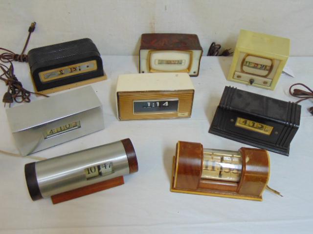 7 deco & vintage alarm clock & clocks, includes Howard: 7 deco & vintage alarm clock & clocks, includes Howard Miller aluminum & rosewood cylindrical desk lamp, Cosmo, Japan desk clock, Telechron electric clock model 8B07; Numechron "Television" clock; Dec