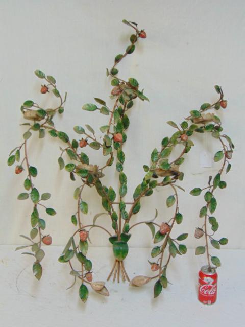Strawberry vine metal wall sconce, candle holder,: Strawberry vine metal wall sconce, candle holder, painted metal, 38" by 29" approximate size