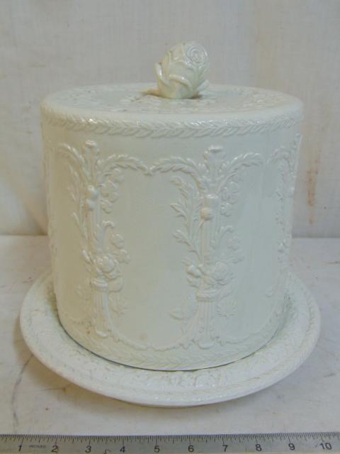 Stilton ironstone cheese dome, floral decorated, with: Stilton ironstone cheese dome, floral decorated, with rosebud handle, know, under plate is 11.75" in diameter, height is 11.5"
