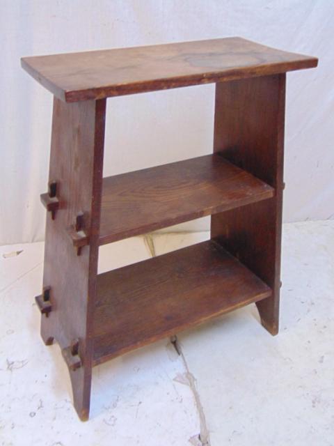 Mission 3 tier bookshelf, oak, arts & crafts, top is: Mission 3 tier bookshelf, oak, arts & crafts, top is 19.5" by 9.75", height is 27"