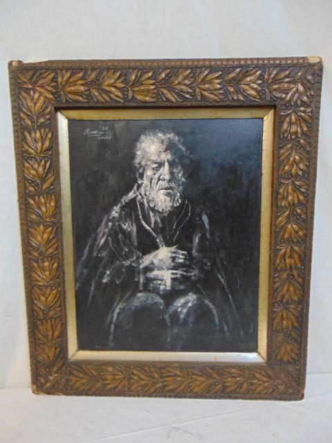 Painting, portrait Rabbi, Noel Rockmore, 1968, Israel,: Painting, portrait Rabbi, Noel Rockmore, 1968, Israel, painted on masonite, 20" by 16"