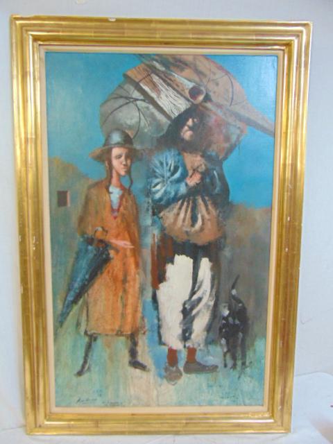 Painting, Jewish boy, Noel Rockmore, painted on canvas,: Painting, Jewish boy, Noel Rockmore, painted on canvas, portrait of Orthodox Jewish boy with older man, 40.5" by 25"