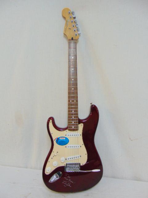 Fender Stratocaster electric guitar, serial number: Fender Stratocaster electric guitar, serial number MZ5107114, signed in marker, "To Al, Keep Rocking, Les Paul", Standard Strat, left hand, with soft case