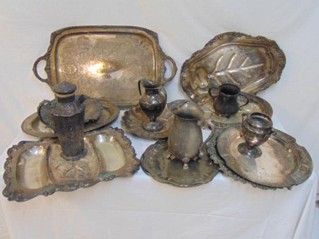 Large lot silver-plate, chargers, bowls, pitchers,: Large lot silver-plate, chargers, bowls, pitchers, cocktail shaker & more