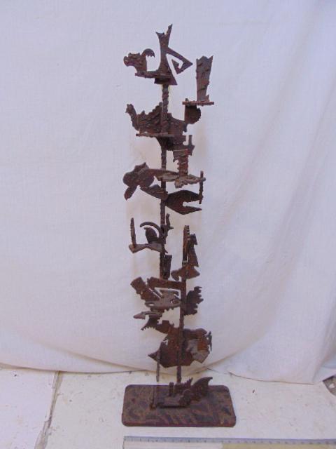 Brutalism iron sculpture, MCM, signed "F.M." (?) height (1 of 4)