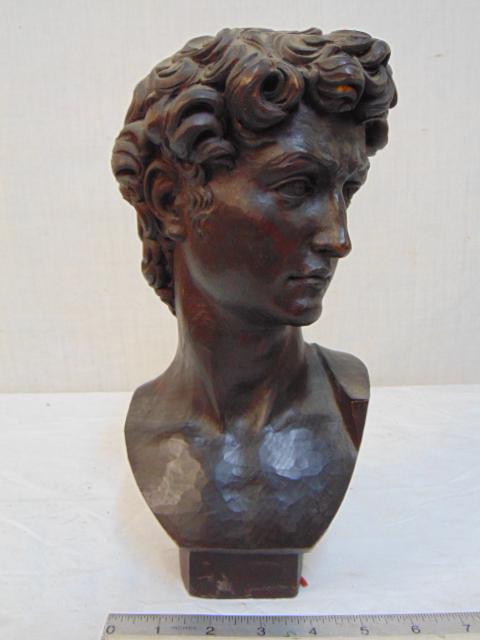 Carved wood neoclassical bust of young boy, 11.5" (1 of 4)