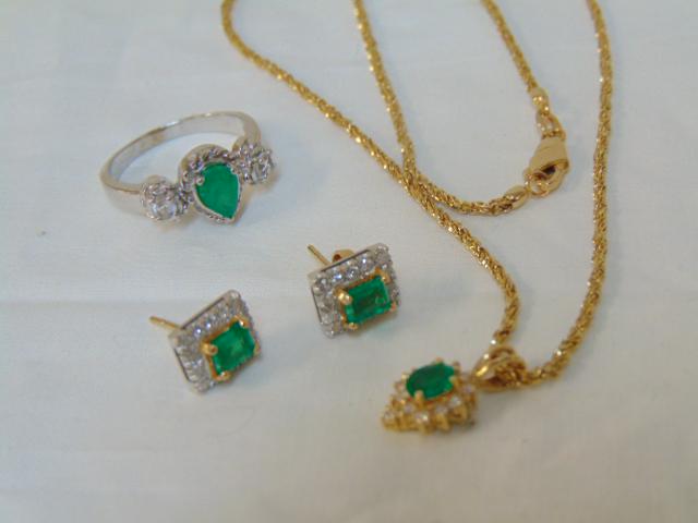 Jewelry. 14kt Emerald & Diamond (3) piece suite, (1 of 7)