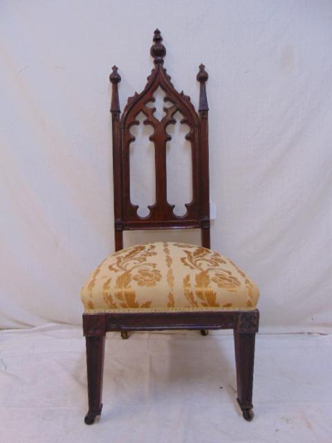 Gothic revival rosewood side chair, upholstered seat, (1 of 5)