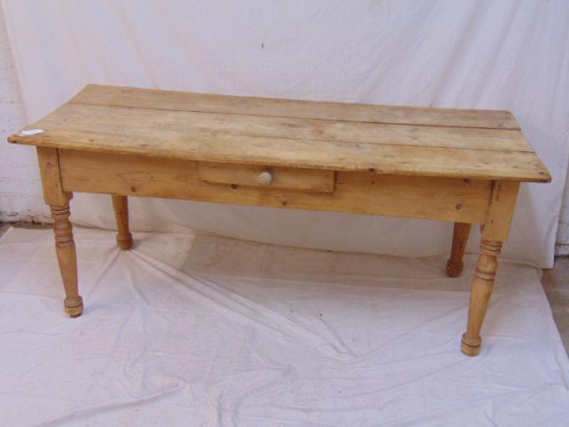 Single drawer pine farm table, table is 66" by 25.5", (1 of 4)