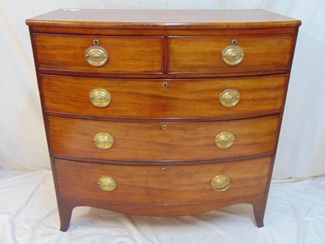 Mahogany bow front chest, English, 2 over three (1 of 5)