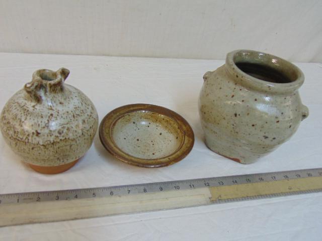 3 pieces of studio pottery, Bethel Pike, bottle, vase & (1 of 6)