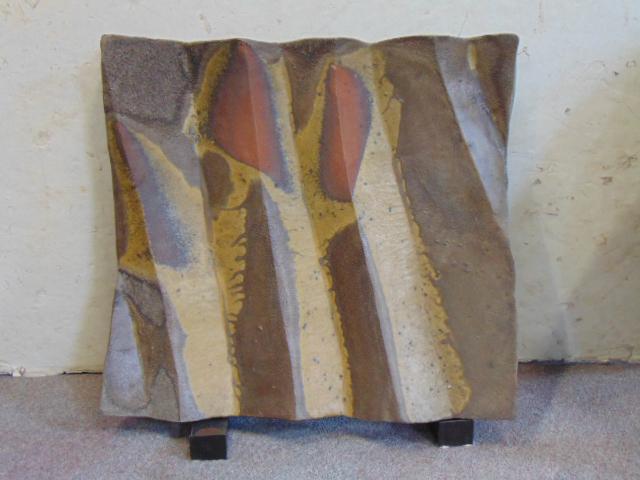 Brutalism sculpture, Tim Rowen pottery, clay ribbed (1 of 5)