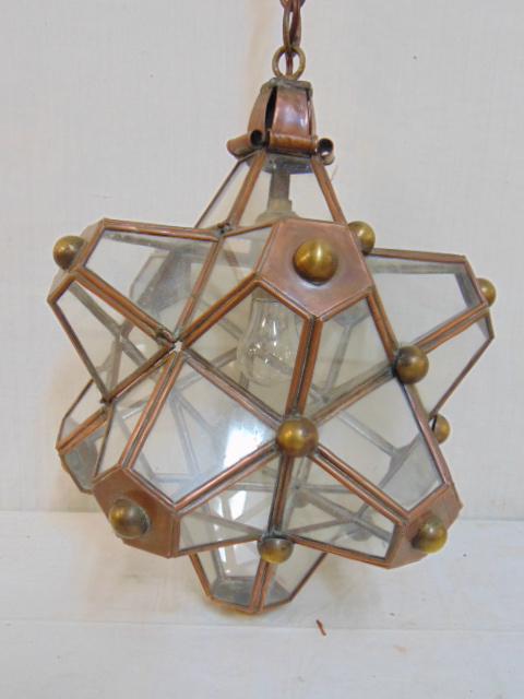 Copper & brass star fixture, chandelier, 14" tall.: Copper & brass star fixture, chandelier, 14" tall.