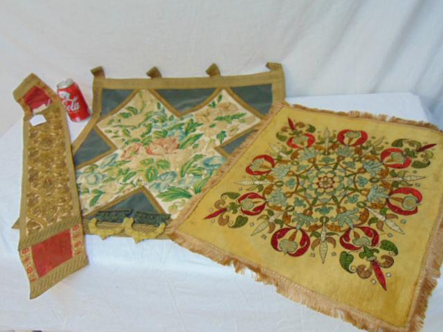 3 embroidered fabrics ,silk, fine quality panels, (1 of 12)