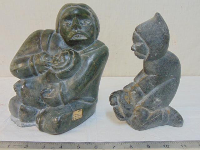 2 Inuit stone carvings, Mother & Child & figure on (1 of 7)