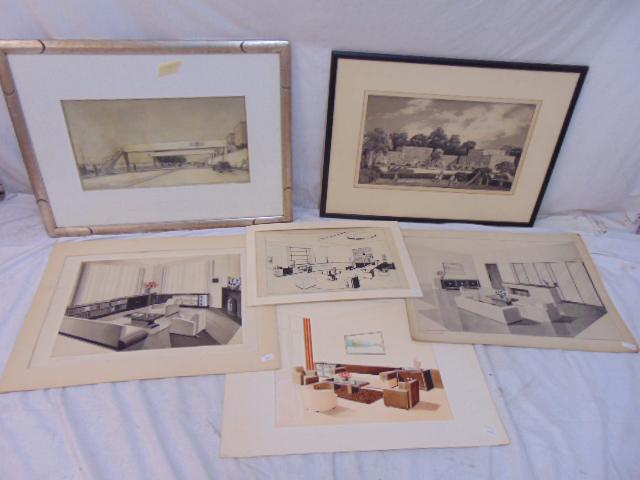 Lot architectural illustrations, Chester B. Price & (1 of 14)
