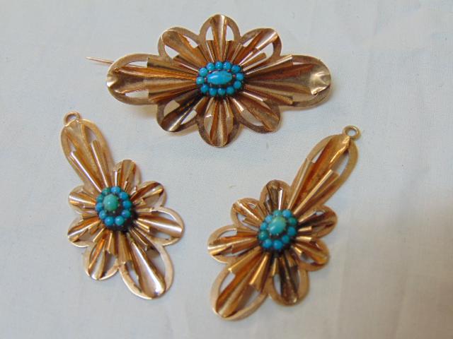 Jewelry. (3) piece Rose gold set w/ turquoise, 5.80, (1 of 5)