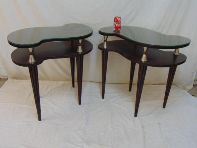 Pair deco kidney shaped nightstands, 2 tier with (1 of 4)