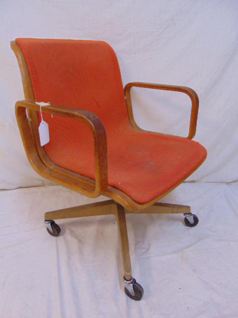 Knoll office chair, bentwood arms, orange upholstery (1 of 4)