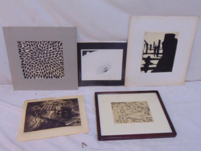 Art lot, drawings, lithographs, abstract, depression, (1 of 13)