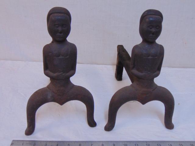 Pair American figural andirons, depicting a lady with (1 of 6)