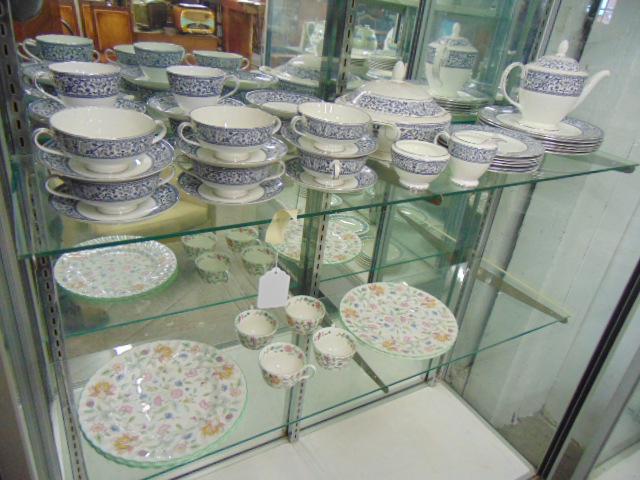 Lot of Minton bone china, 2 sets, "infanta" & "Haddon: Lot of Minton bone china, 2 sets, "infanta" & "Haddon Hall", Infanta includes 12 various sized cups and saucers plus one additional saucer, covered dish, teapot, sugar & creamer, 6 dinner plates & 6 s